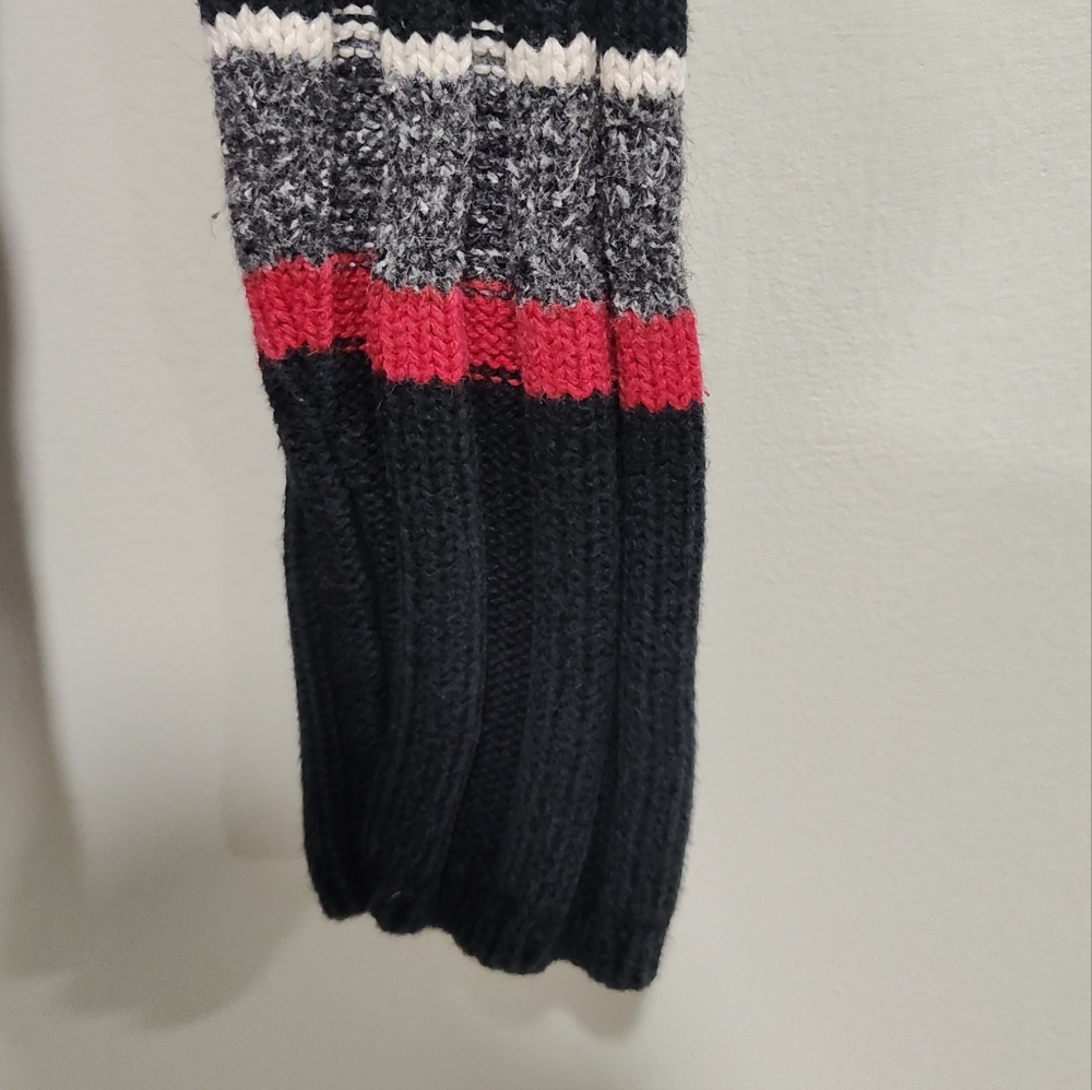 90s LIZ CLAIBORNE Ribbed Knit Cotton Sweater red black gray white Stripe, Size M - Picture 2 of 6